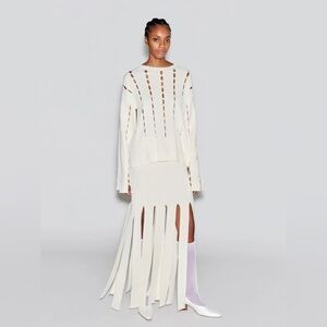 ROSETTA GETTY Slash Panel Skirt Finge in Cream Size Medium $1650 NWT